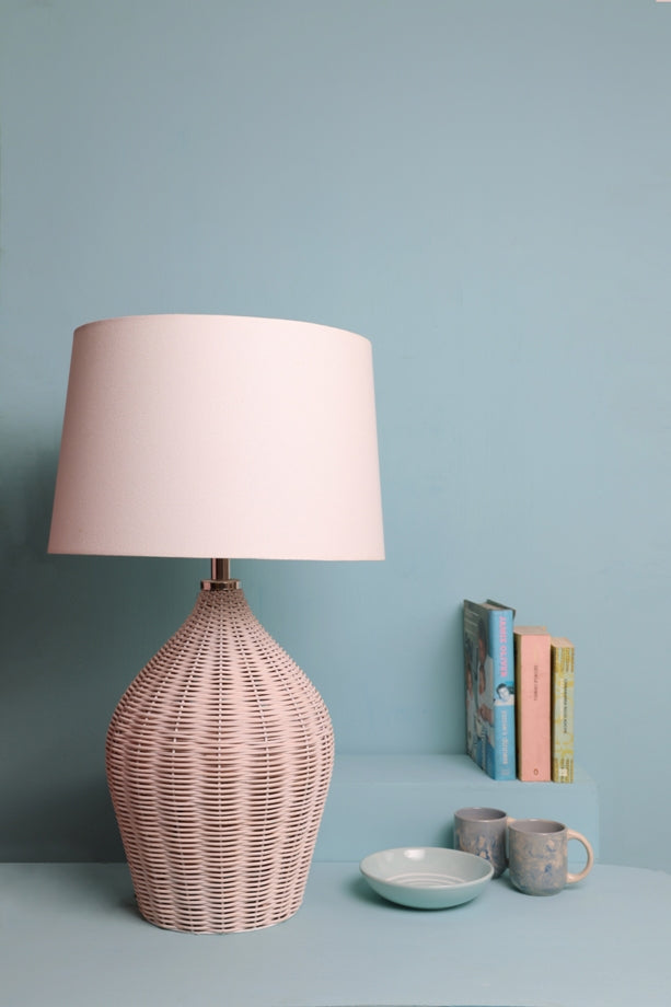 Rattan Table Lamp with Fabric Shade